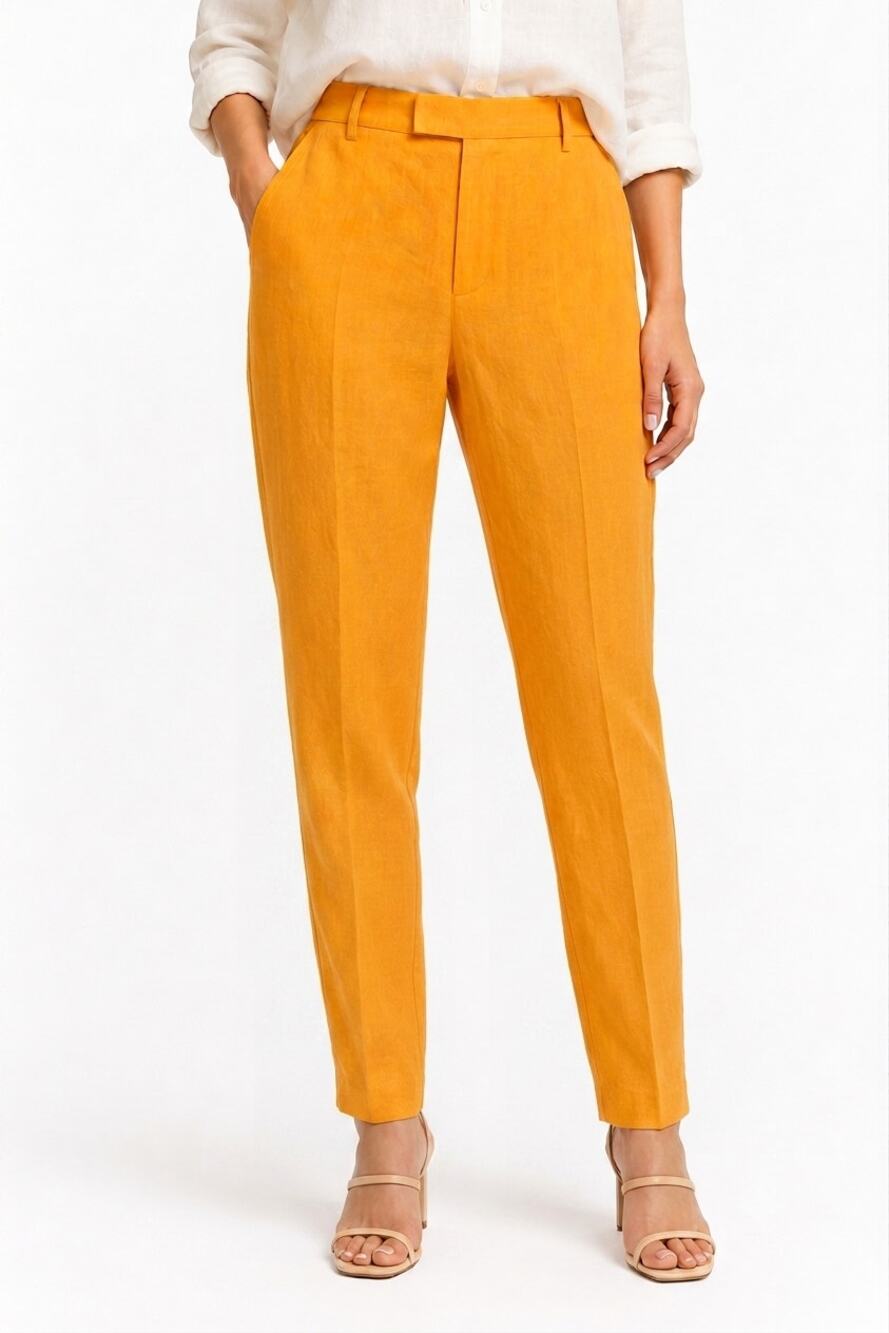 Billy Reid NWT Women's Linen Cigarette Trouser Pants Marigold Yellow Sz 10